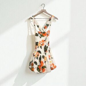 ZARA Orange Fruit Print Mini Dress w/ Open Back (S)